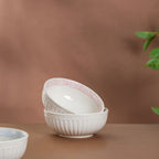 Engraved Rim Ceramic Snack Bowl Pink Set Of 2 Nestasia