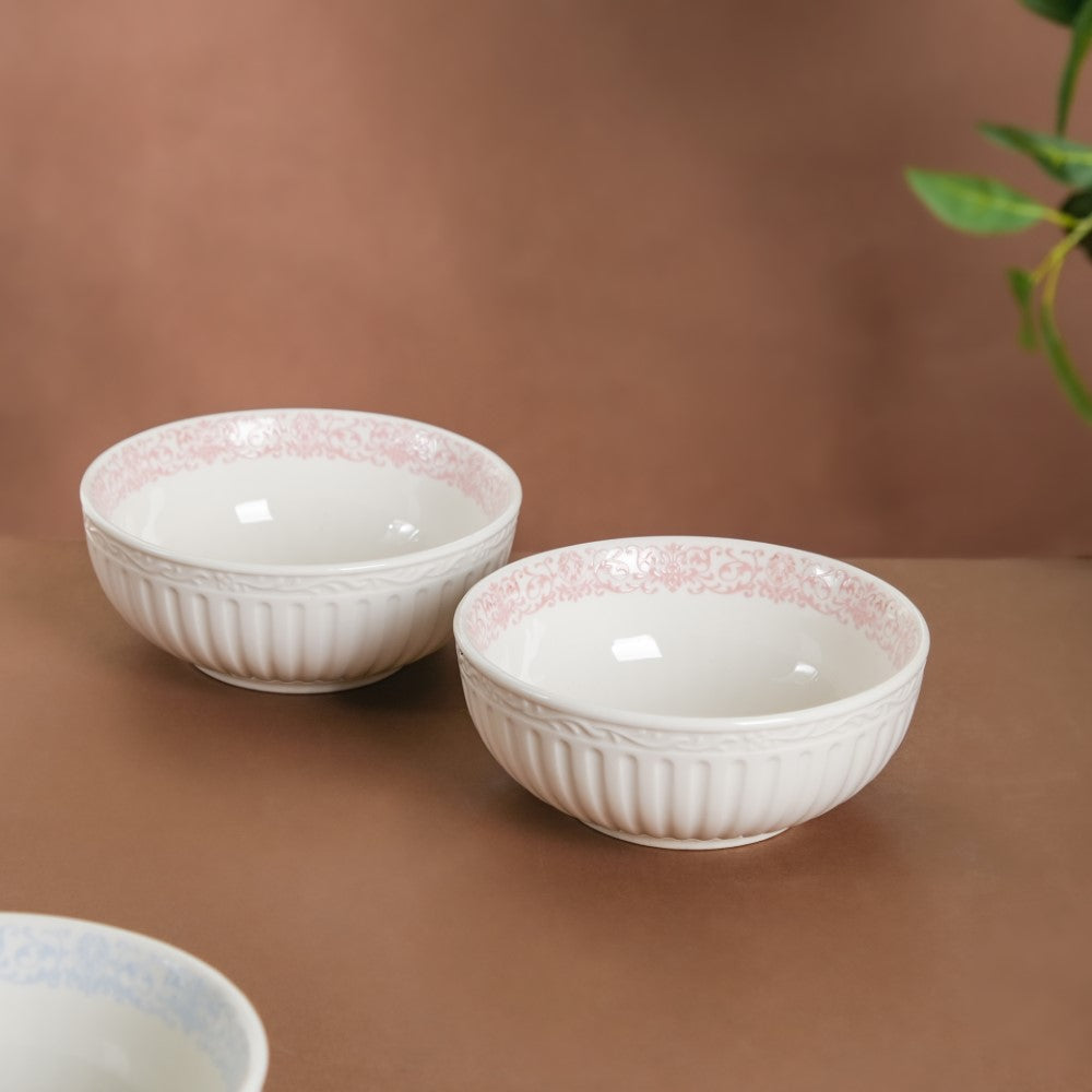 Engraved Rim Ceramic Snack Bowl Pink Set Of 2 Nestasia
