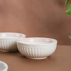 Engraved Rim Ceramic Snack Bowl Pink Set Of 2 Nestasia
