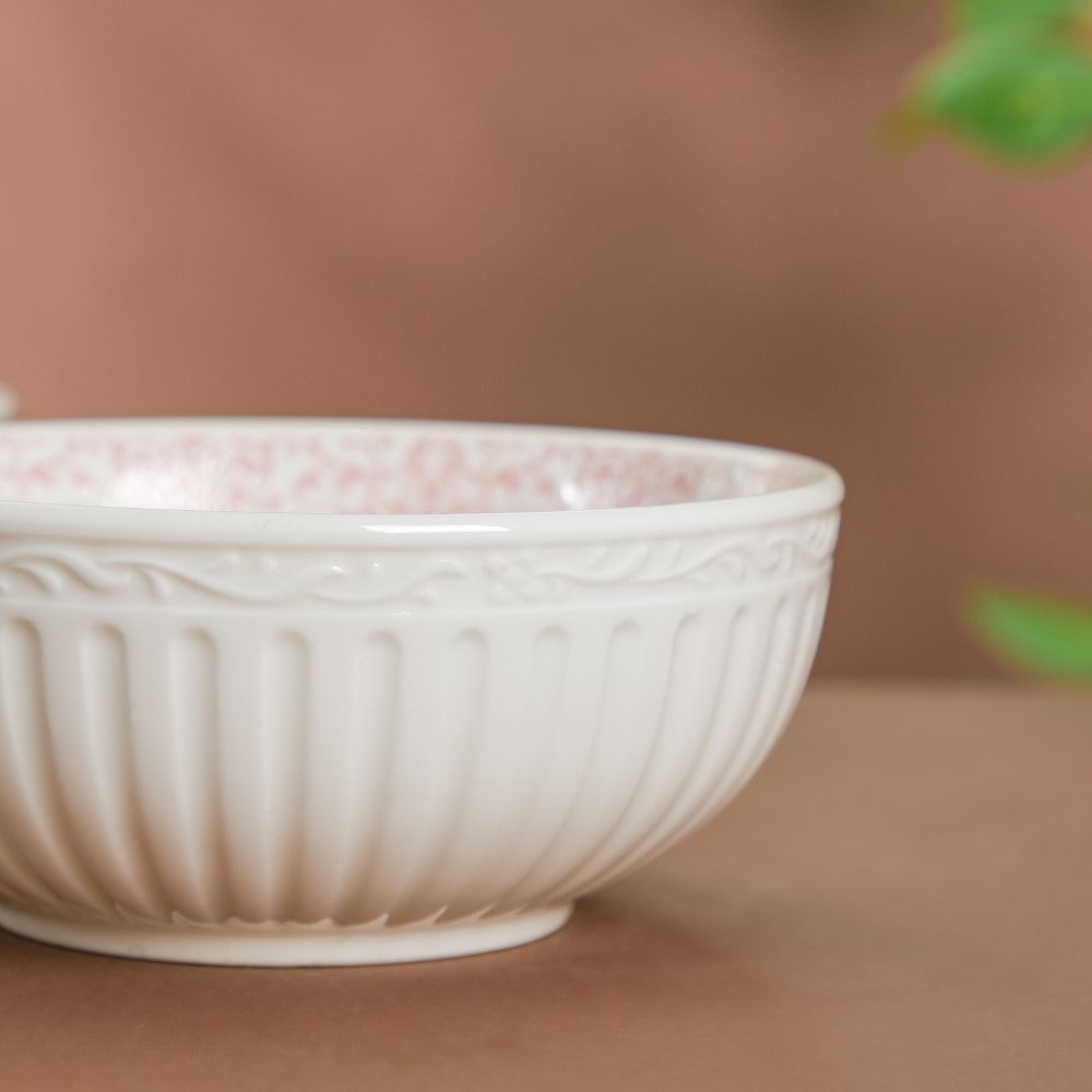 Engraved Rim Ceramic Snack Bowl Pink Set Of 2 Nestasia
