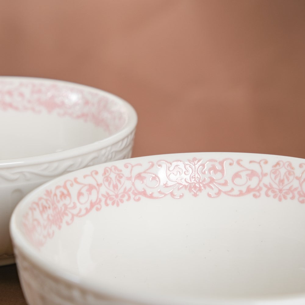 Engraved Rim Ceramic Snack Bowl Pink Set Of 2 Nestasia
