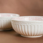 Engraved Rim Ceramic Snack Bowl Pink Set Of 2 Nestasia