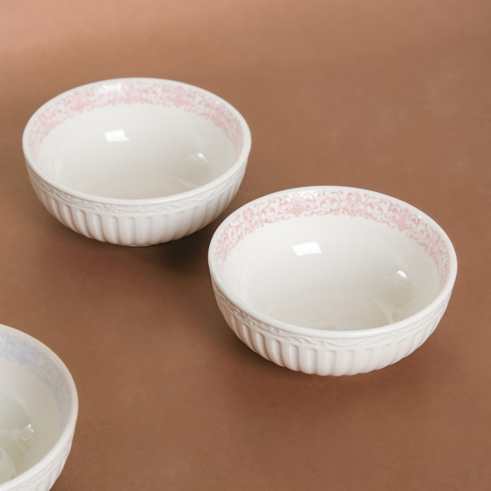 Engraved Rim Ceramic Snack Bowl Pink Set Of 2 Nestasia