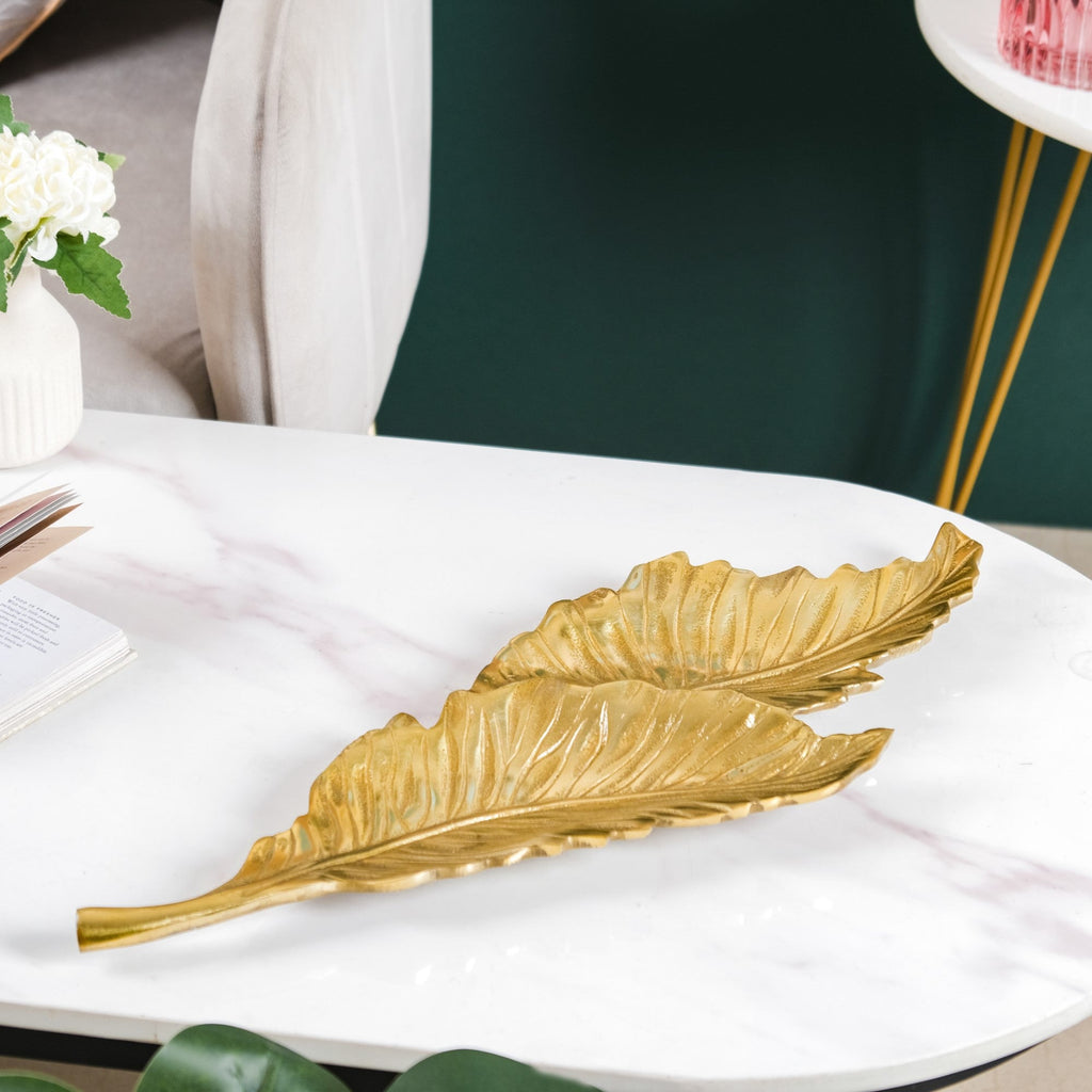 Leaf Platter For Table Decor Gold 20 Inch Nestasia