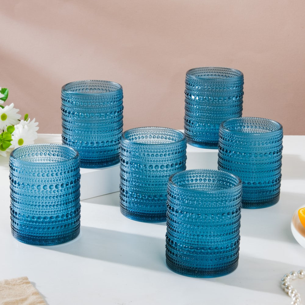 Bubbly Glass Blue Set Of 6 250ml Nestasia
