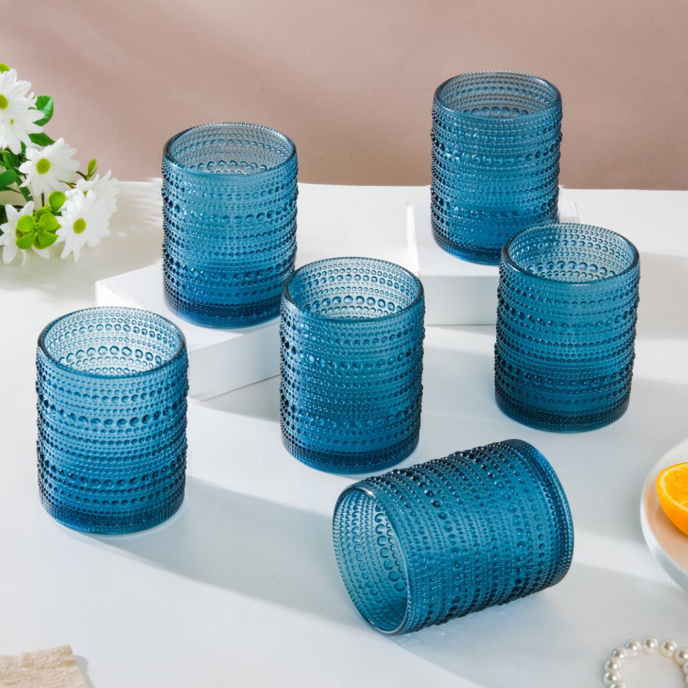 Bubbly Glass Blue Set Of 6 250ml Nestasia