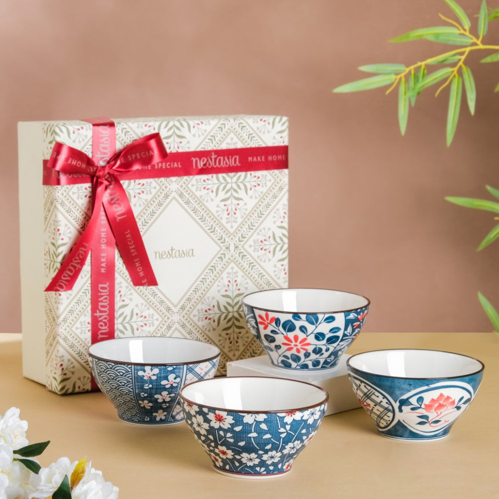 Floral Snack Bowl Set Of 4 With Gift Box Nestasia
