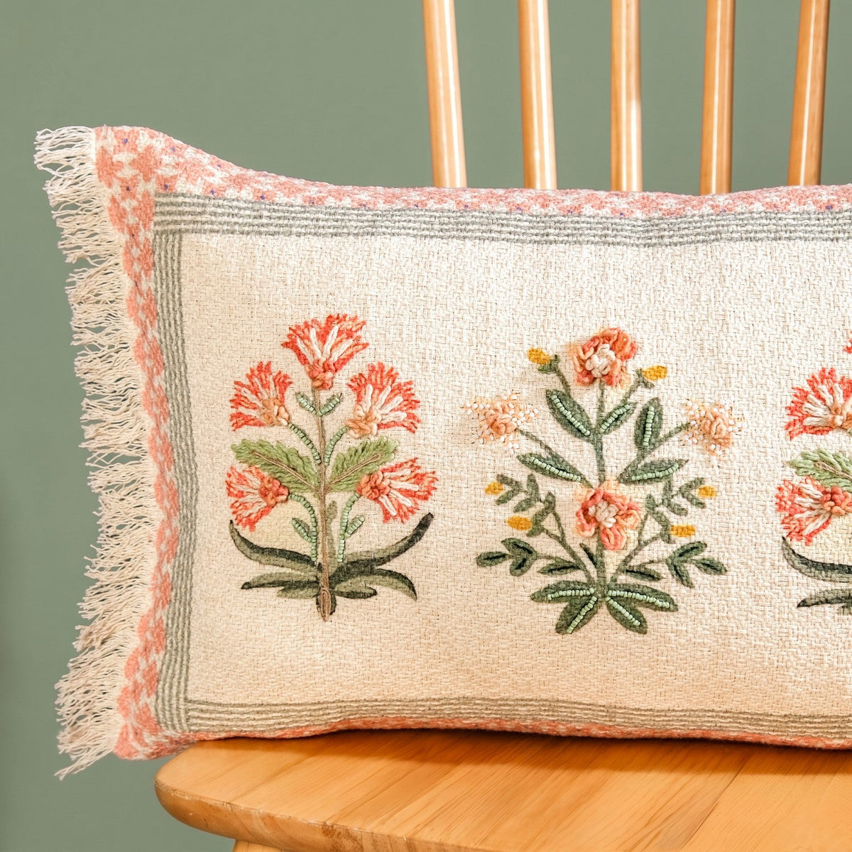 Earth Bud Embroidered Cotton Cushion Cover 50x35cm Nestasia