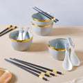 Gorgeous Grey Snack Bowl Set Of 4 With Chopsticks And Soup Spoons Nestasia