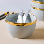Gorgeous Grey Snack Bowl Set Of 4 With Chopsticks And Soup Spoons Nestasia
