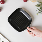 Ribbed Ceramic Baking Plate With Handle Black 250 ml Nestasia