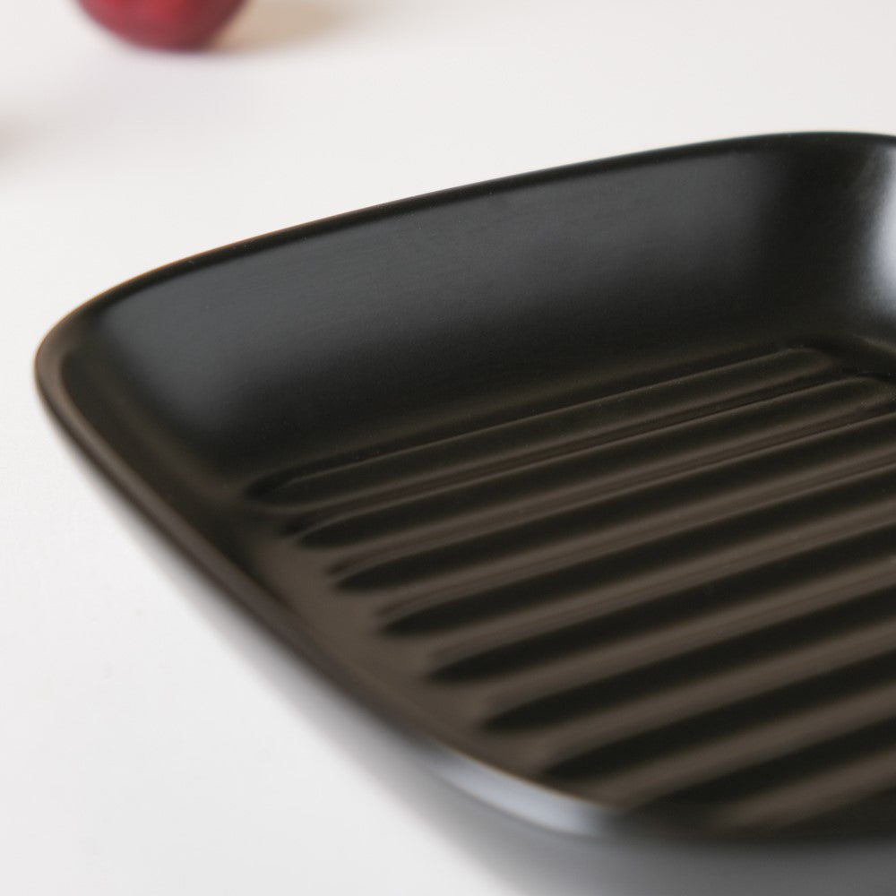 Ribbed Ceramic Baking Plate With Handle Black 250 ml Nestasia