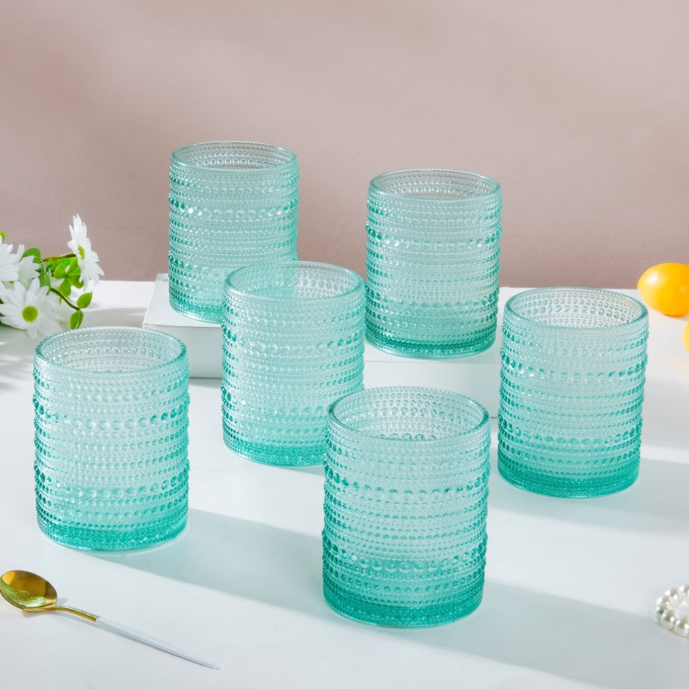 Bubbles Texture Glass Turquoise Set Of 6 250ml Nestasia
