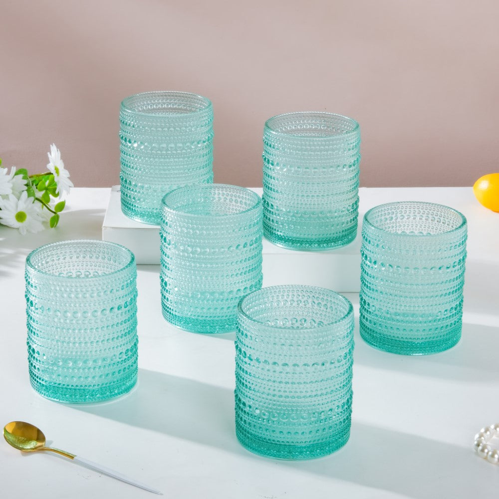 Bubbles Texture Glass Turquoise Set Of 6 250ml Nestasia