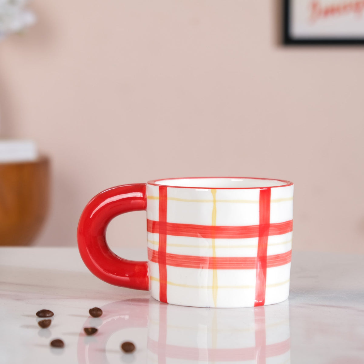 Artsy Ceramic Cup For Coffee Red Set of 2 330ml Nestasia