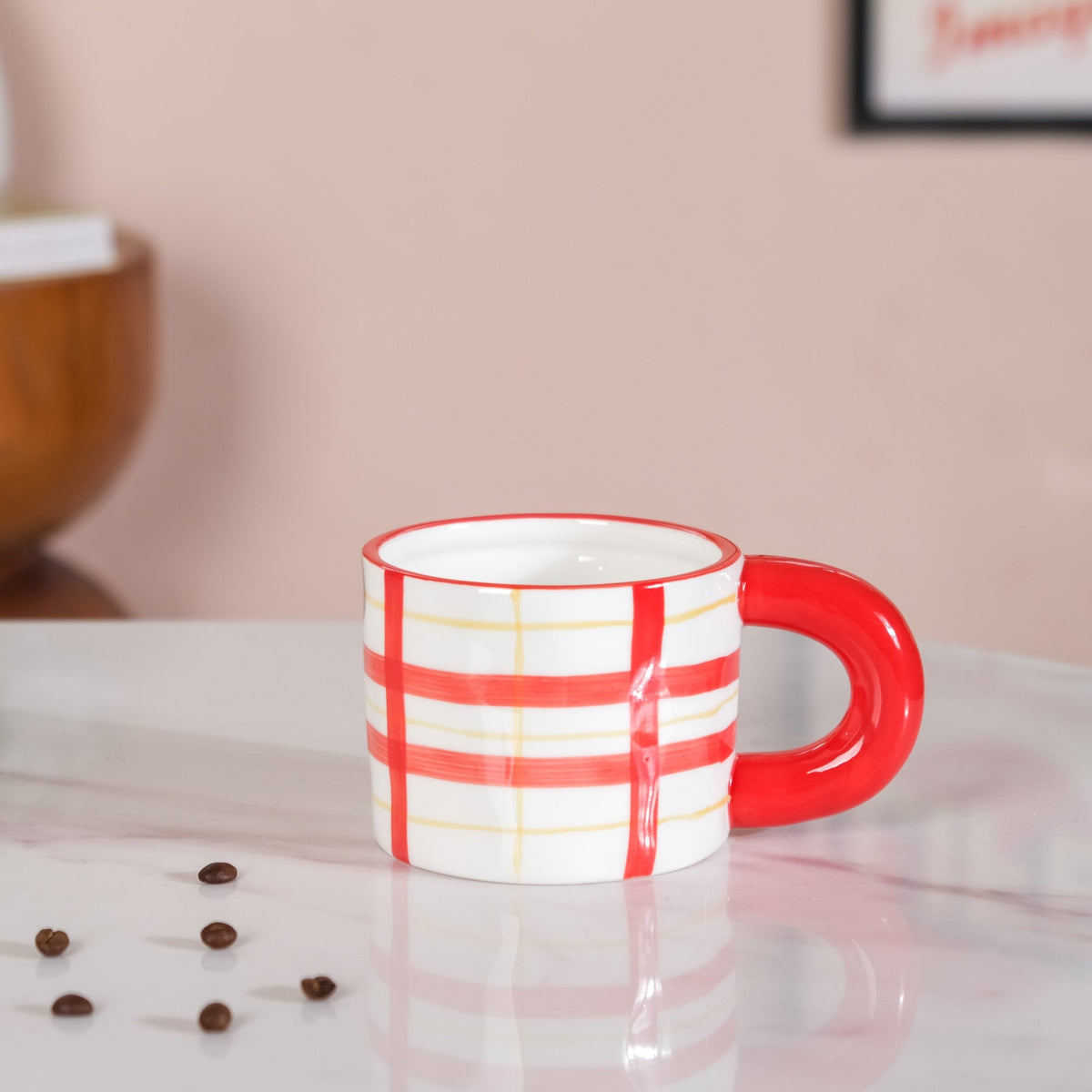 Artsy Ceramic Cup For Coffee Red Set of 2 330ml Nestasia