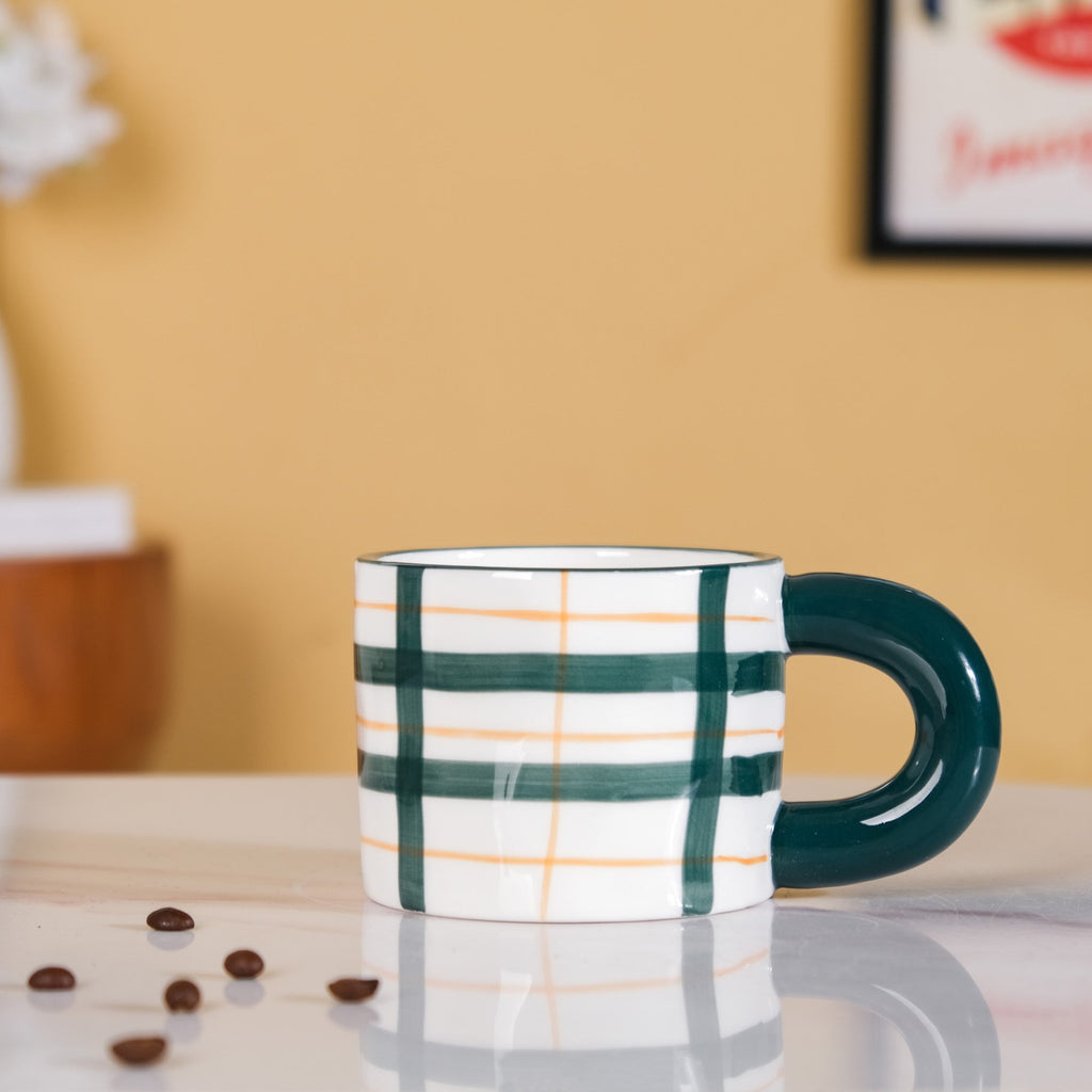 Artsy Ceramic Cup For Coffee Green Set of 2 330ml Nestasia