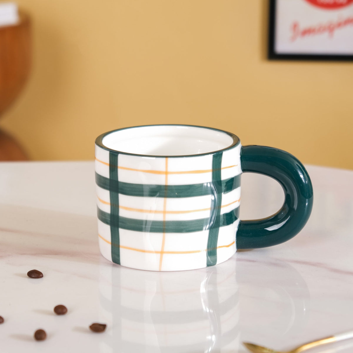 Artsy Ceramic Cup For Coffee Green Set of 2 330ml Nestasia