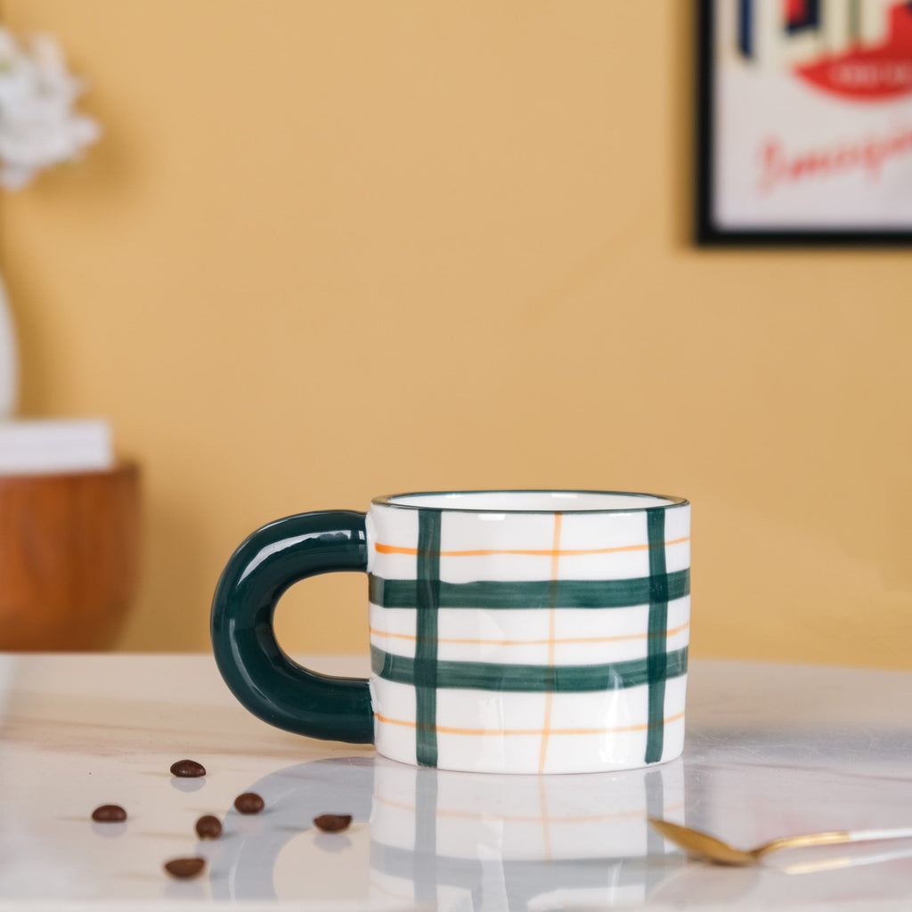 Artsy Ceramic Cup For Coffee Green Set of 2 330ml Nestasia
