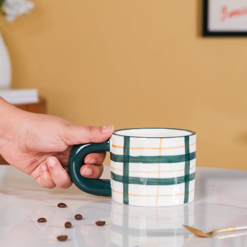 Artsy Ceramic Cup For Coffee Green Set of 2 330ml Nestasia