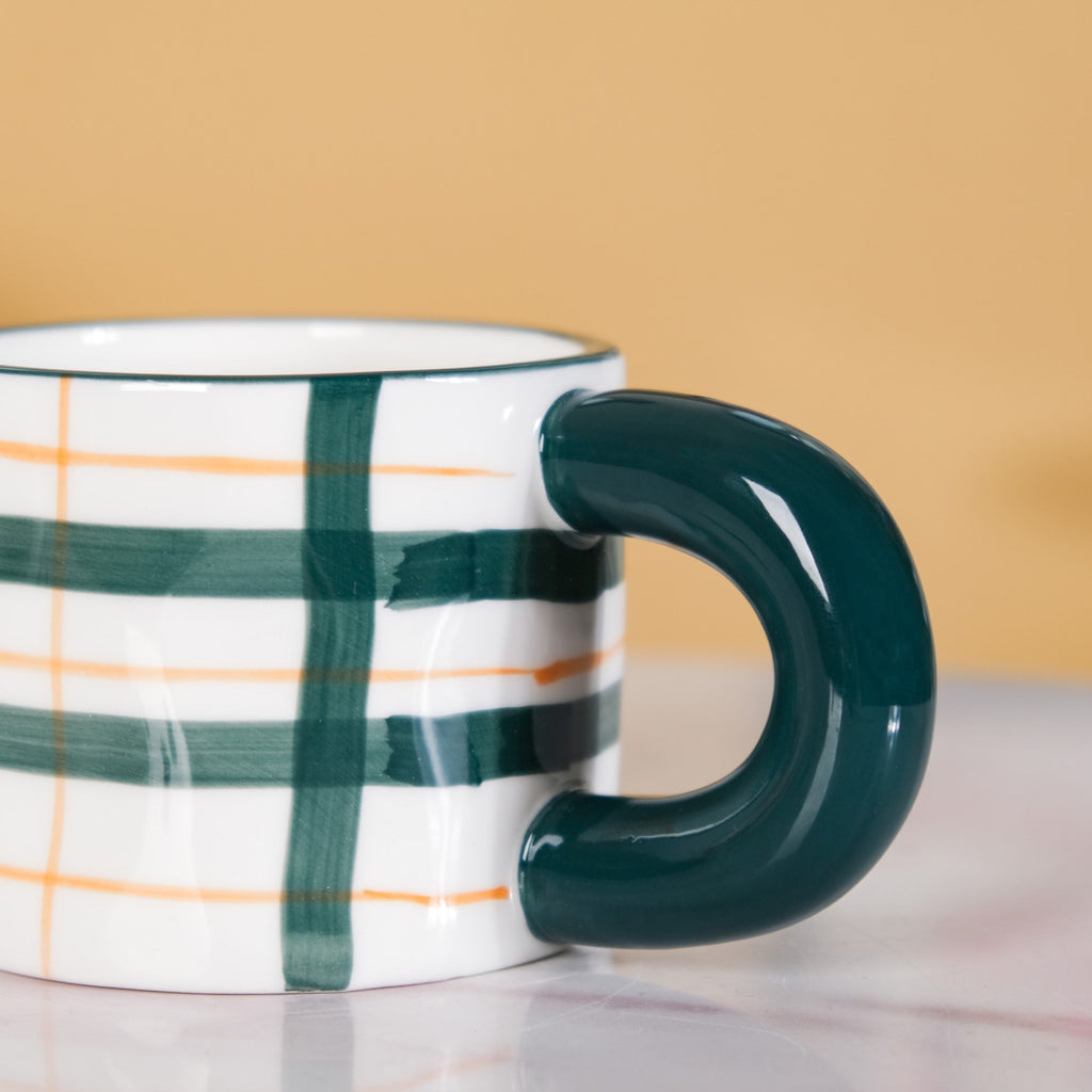 Artsy Ceramic Cup For Coffee Green Set of 2 330ml Nestasia
