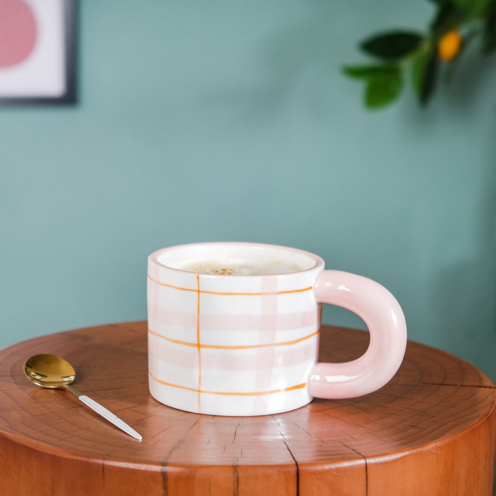 Artsy Ceramic Cup For Coffee Pink Set of 2 330ml Nestasia