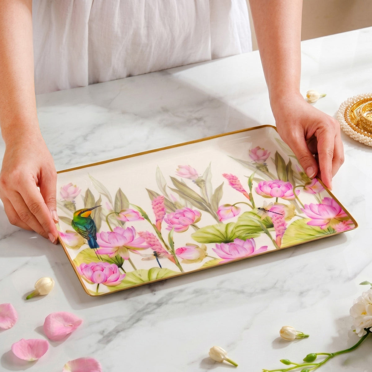 Lotus Garden Serving Tray In Gift Box Nestasia