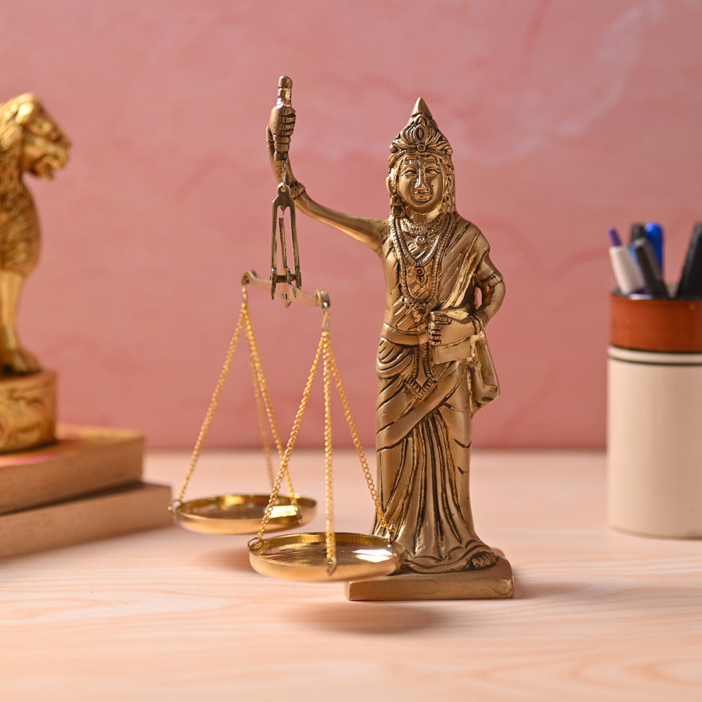 Brass Lady Justice Standing Statue (8.5 Inch) Vedansh Craft