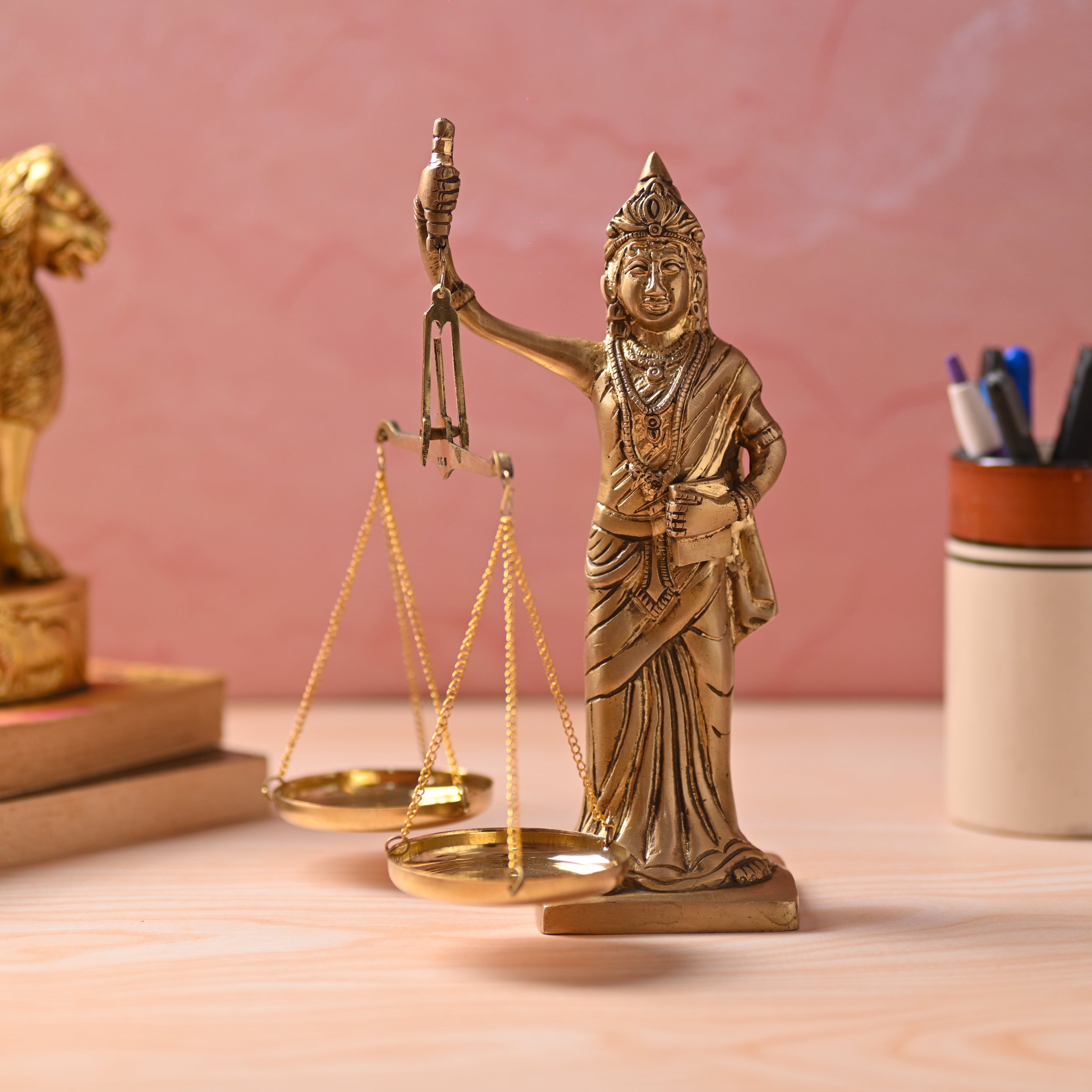 Brass Lady Justice Standing Statue (8.5 Inch) Vedansh Craft