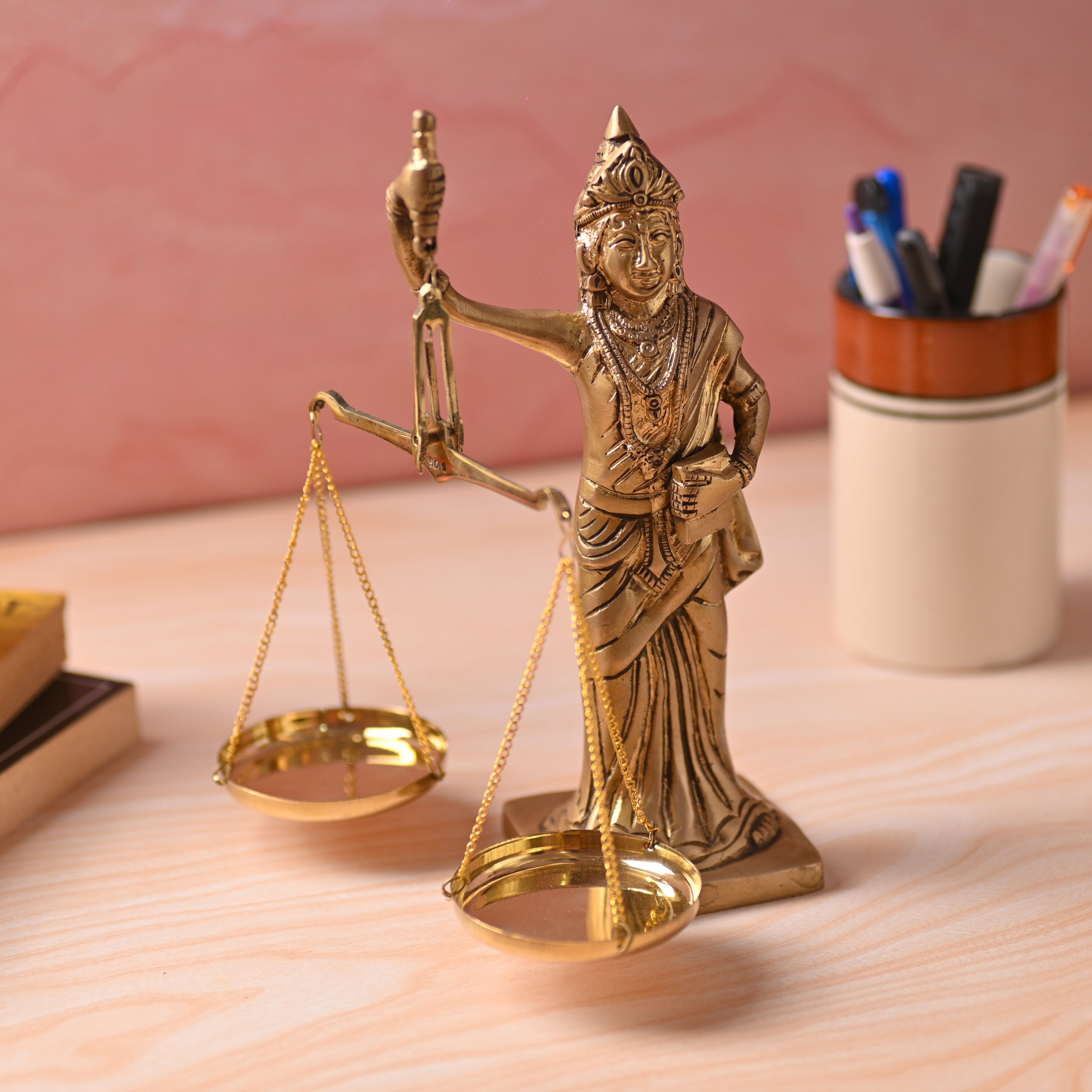Brass Lady Justice Standing Statue (8.5 Inch) Vedansh Craft