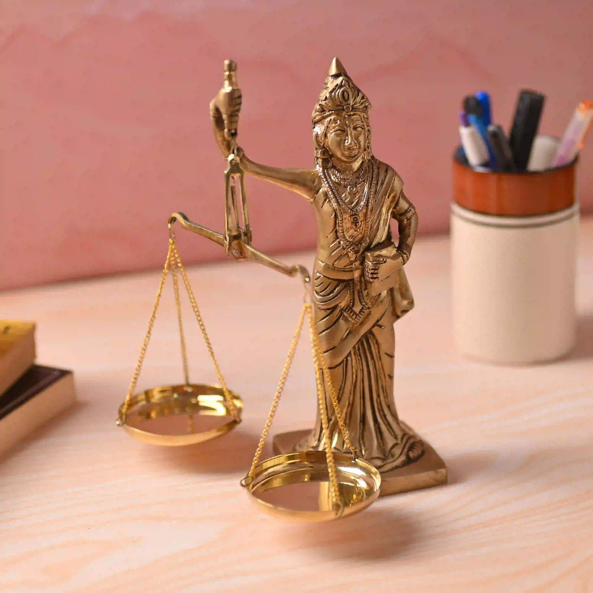 Brass Lady Justice Standing Statue (8.5 Inch) Vedansh Craft