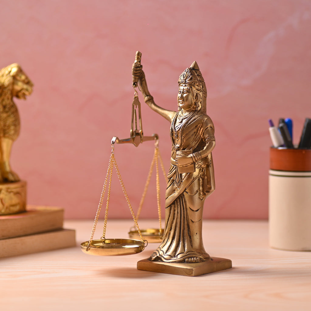 Brass Lady Justice Standing Statue (8.5 Inch) Vedansh Craft