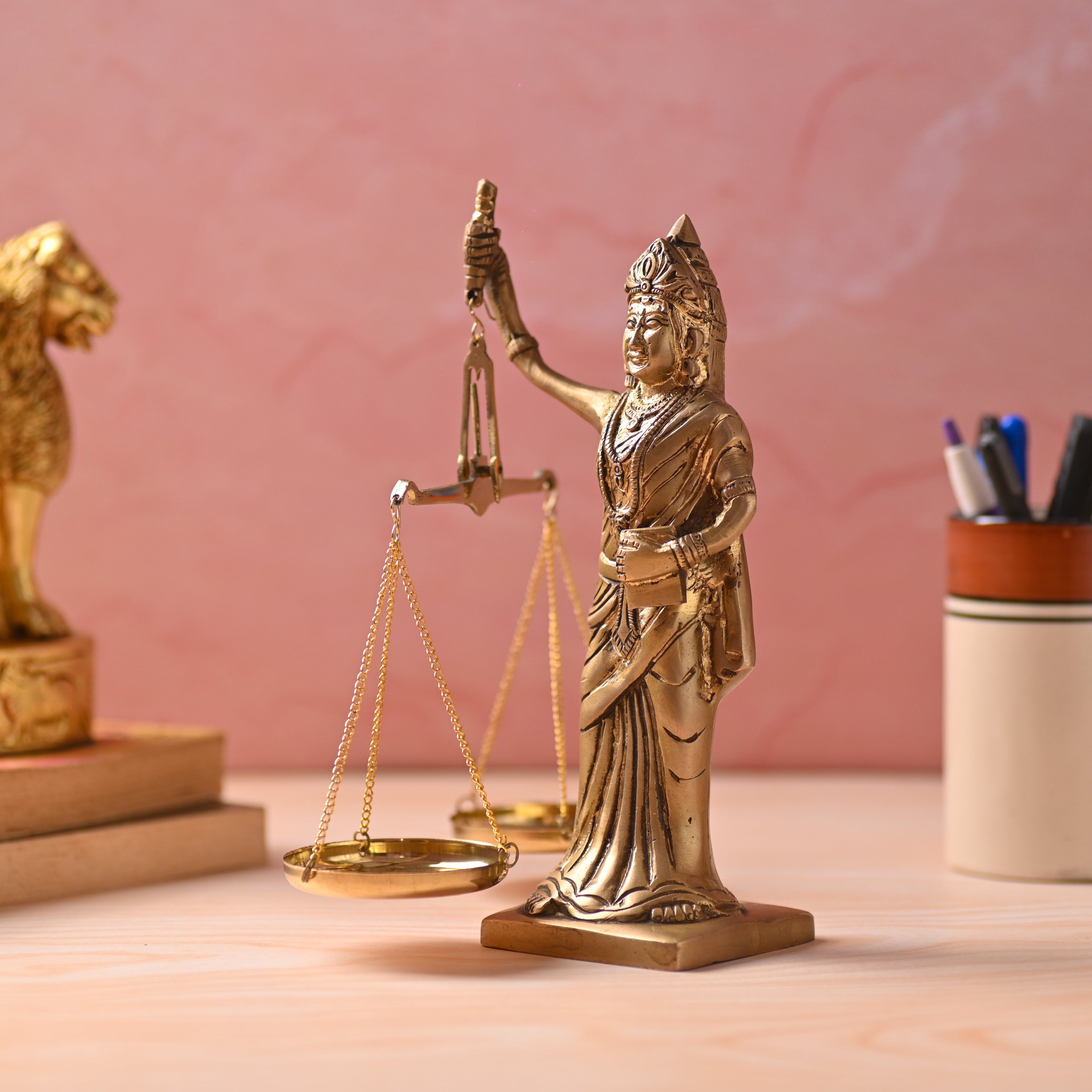 Brass Lady Justice Standing Statue (8.5 Inch) Vedansh Craft