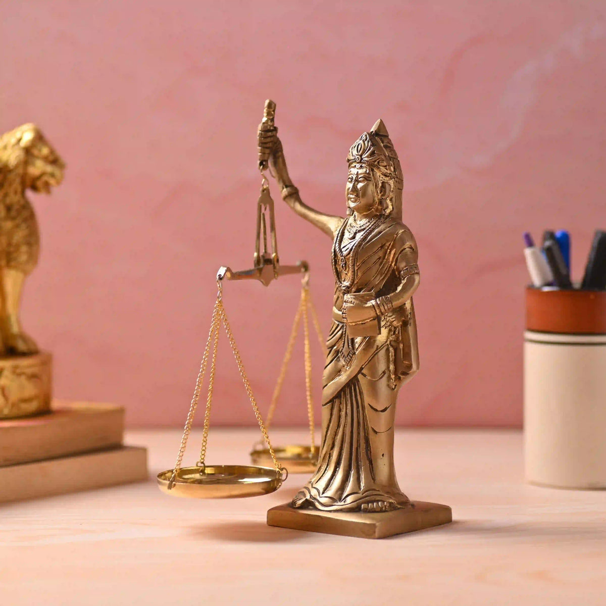 Brass Lady Justice Standing Statue (8.5 Inch) Vedansh Craft