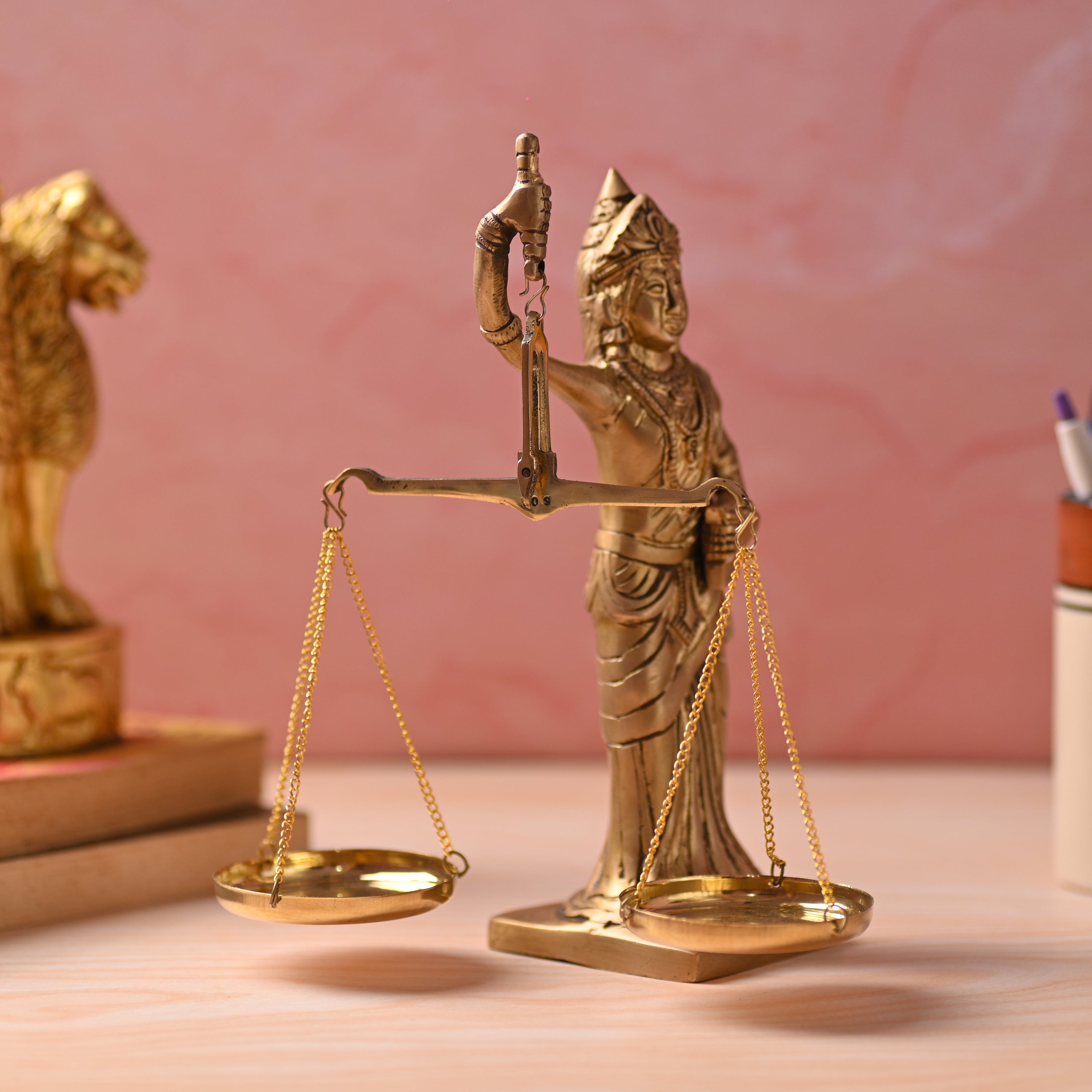 Brass Lady Justice Standing Statue (8.5 Inch) Vedansh Craft
