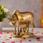 Brass Kamdhenu Cow With Calf Idol (6.5 Inch) Vedansh Craft