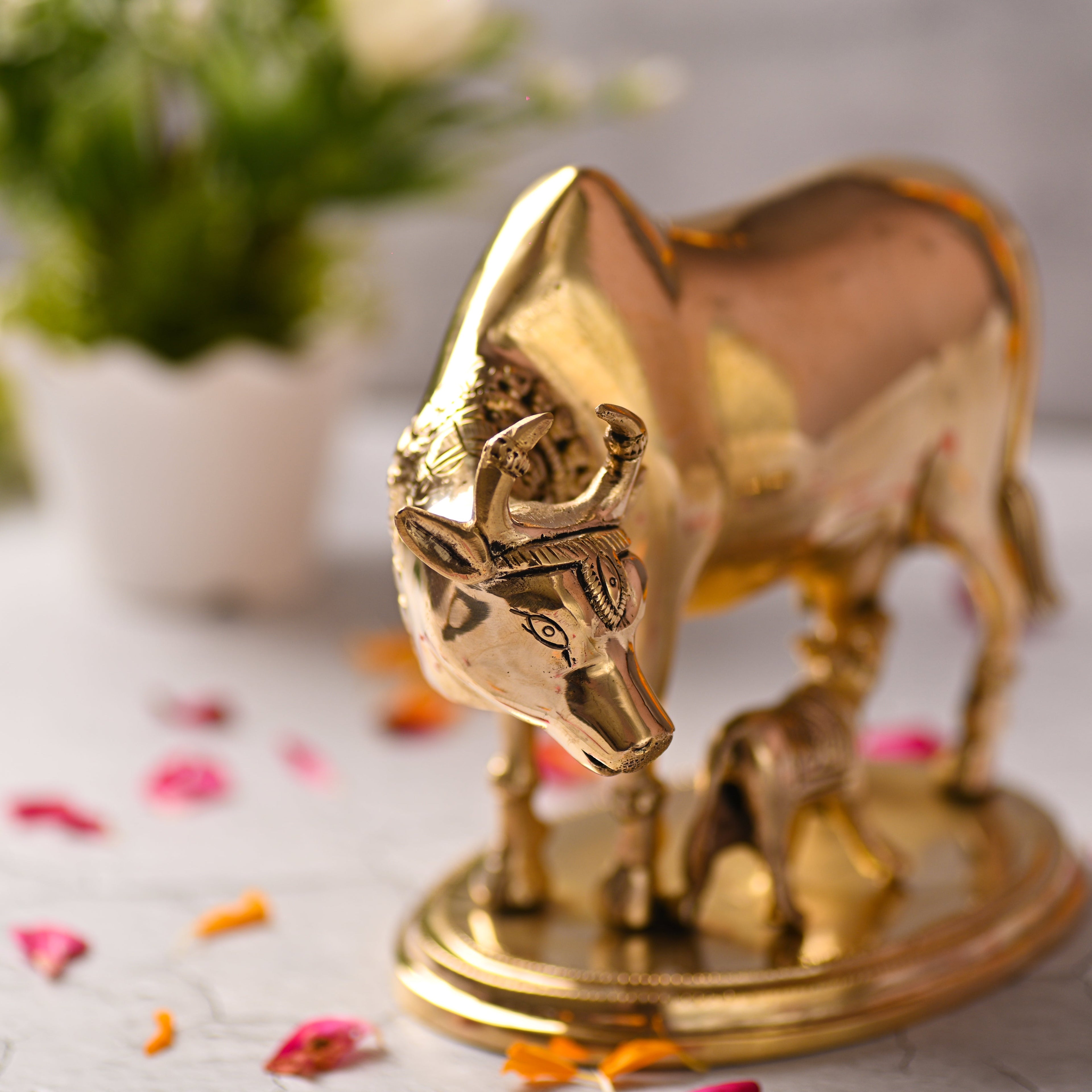 Brass Kamdhenu Cow With Calf Idol (6.5 Inch) Vedansh Craft