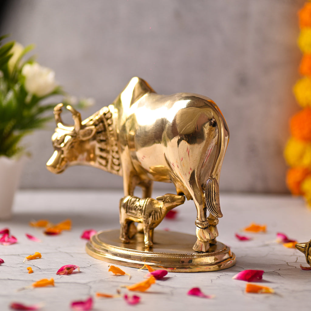 Brass Kamdhenu Cow With Calf Idol (6.5 Inch) Vedansh Craft