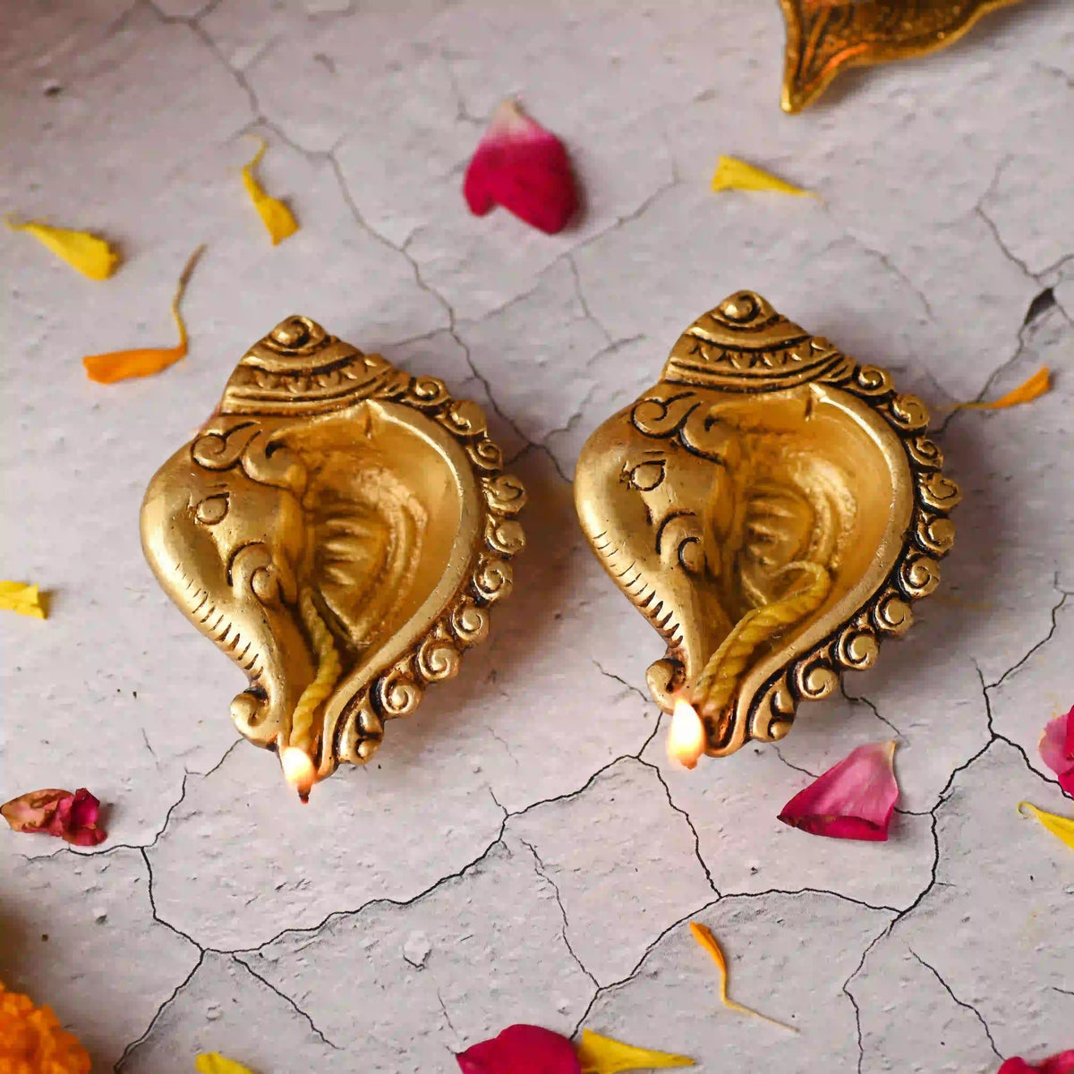 Brass Ganesha Face Oil Diya Pair (0.9 Inch) Vedansh Craft