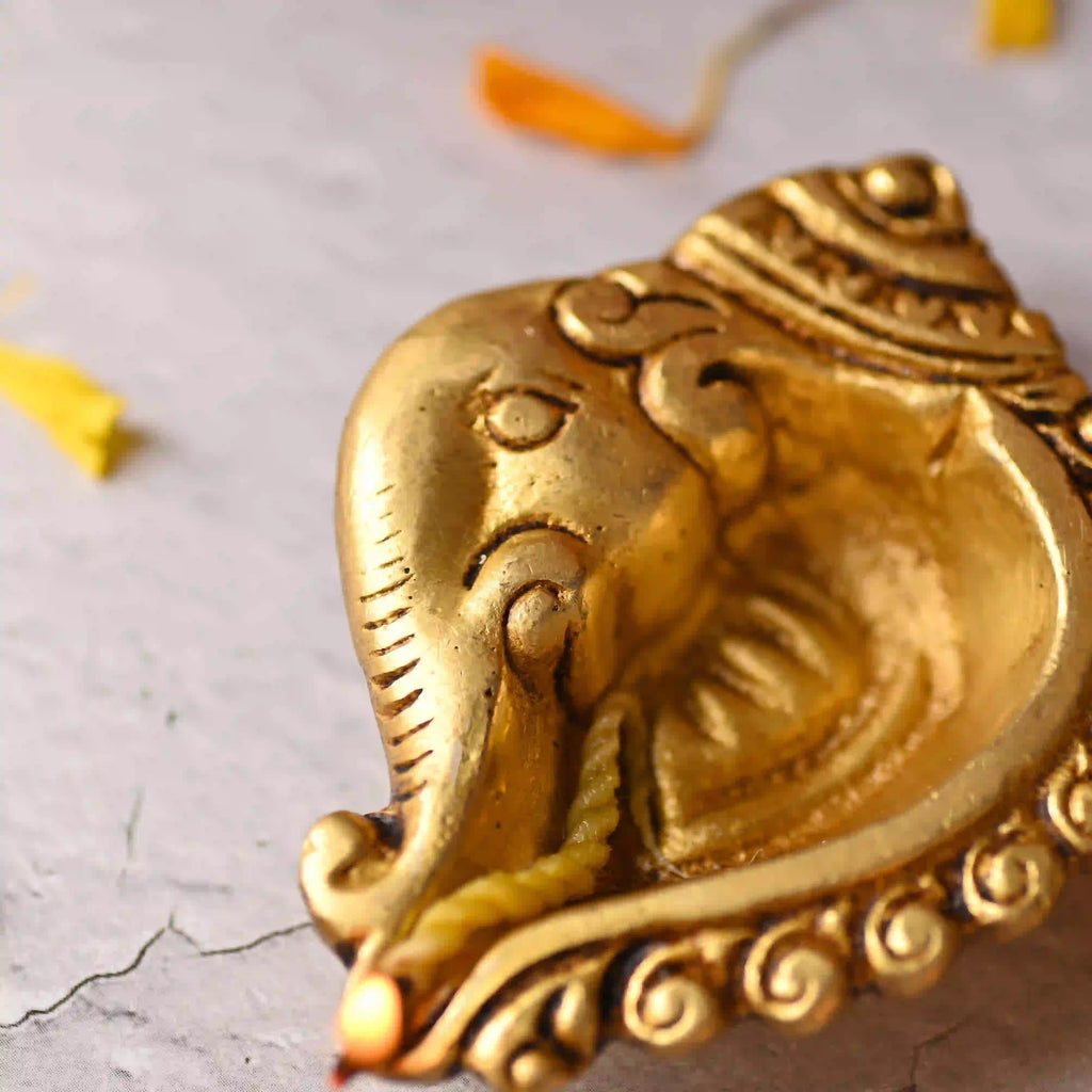 Brass Ganesha Face Oil Diya Pair (0.9 Inch) Vedansh Craft