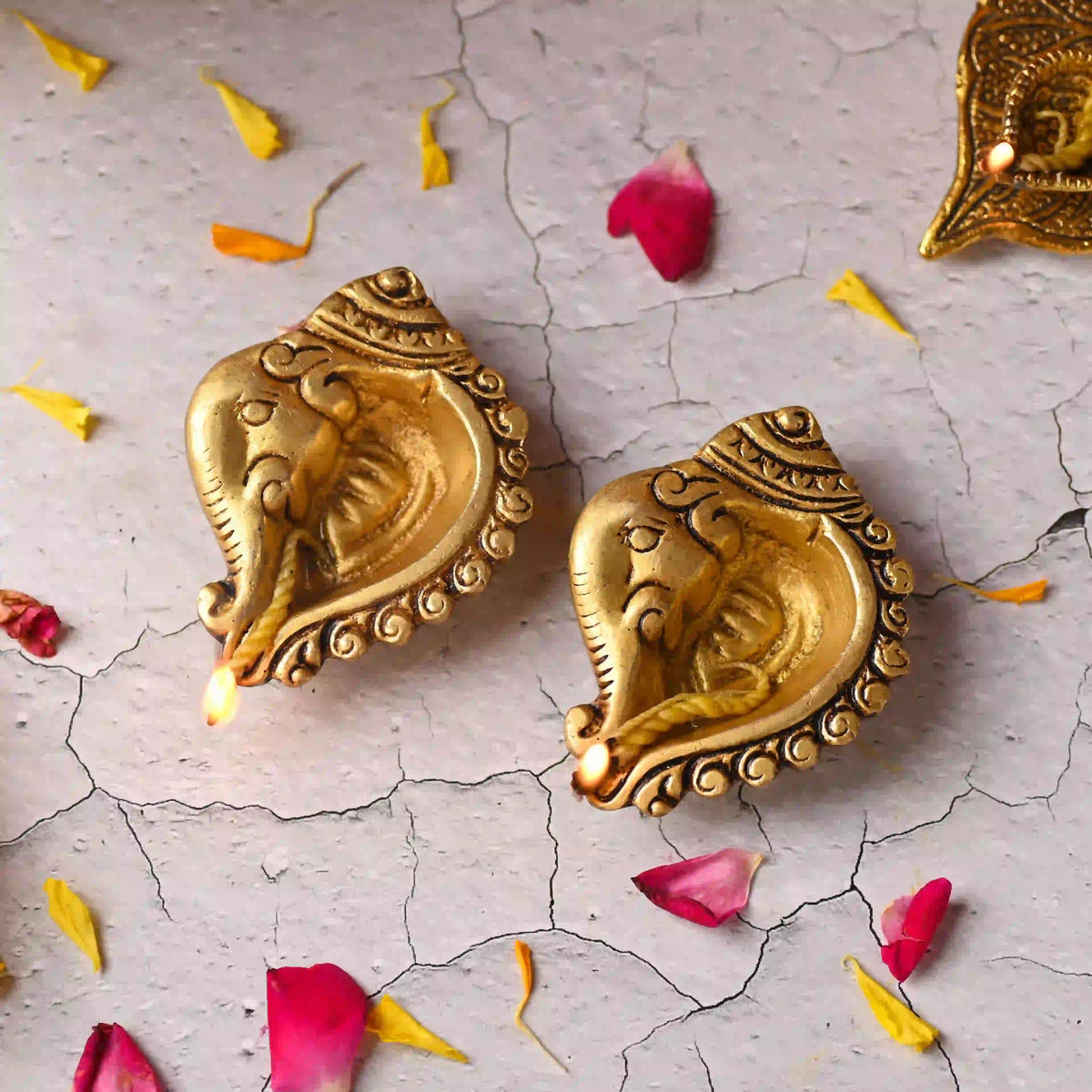 Brass Ganesha Face Oil Diya Pair (0.9 Inch) Vedansh Craft