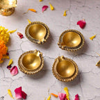 Brass Diya Set of Four – Handcrafted Traditional Pooja Lamps (0.9 Inch) Vedansh Craft