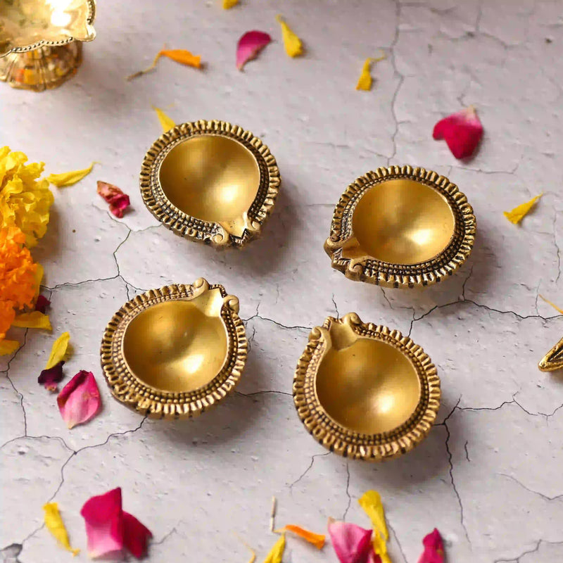 Brass Diya Set of Four – Handcrafted Traditional Pooja Lamps (0.9 Inch) Vedansh Craft