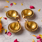 Brass Diya Set of Four – Handcrafted Traditional Pooja Lamps (0.9 Inch) Vedansh Craft