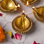 Brass Diya Set of Four – Handcrafted Traditional Pooja Lamps (0.9 Inch) Vedansh Craft
