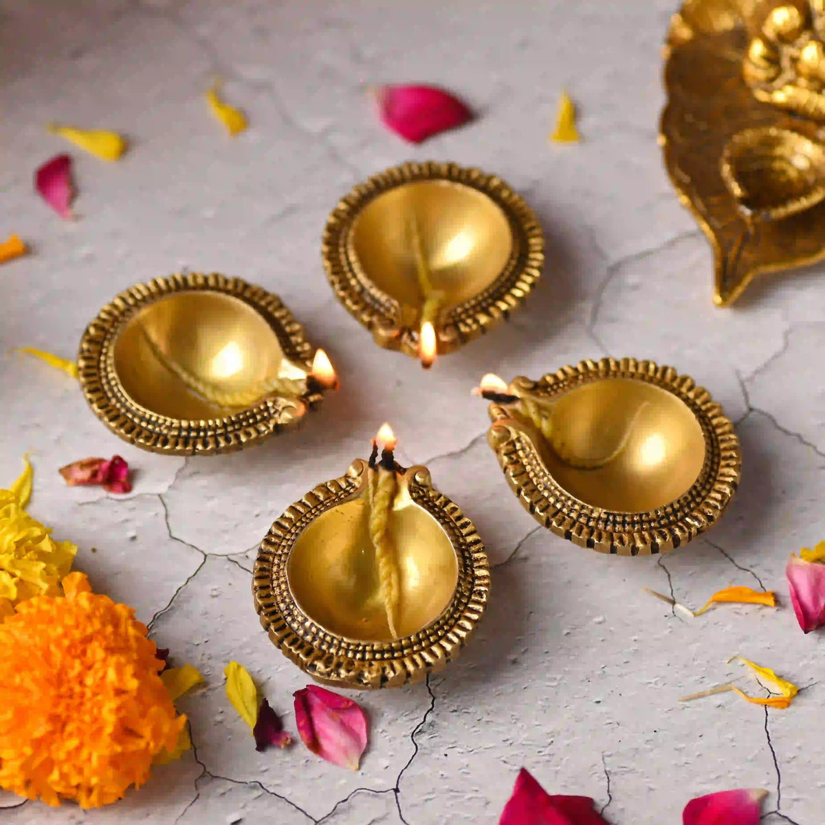 Brass Diya Set of Four – Handcrafted Traditional Pooja Lamps (0.9 Inch) Vedansh Craft
