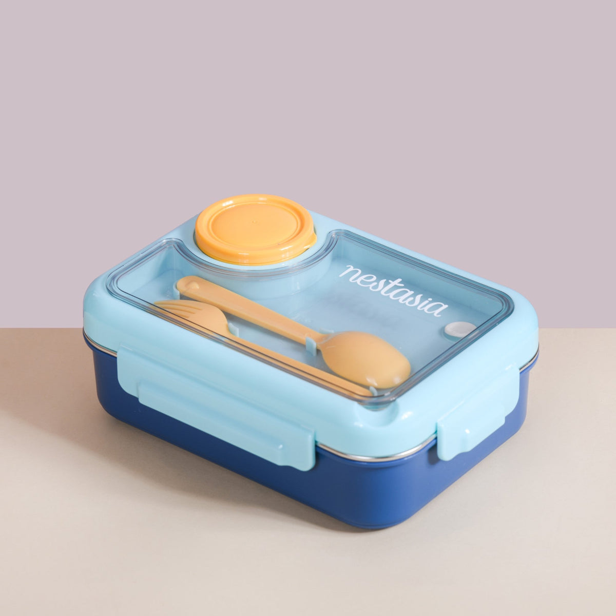 Bento Lunch Box With 3 Compartments Blue 750ml Nestasia