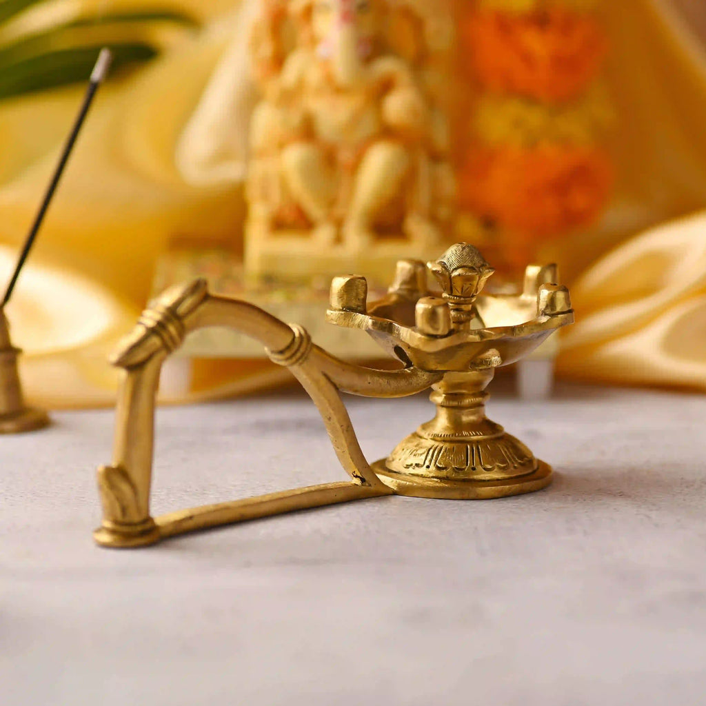 Brass Agardan / Incense Holder with Handle (2.8 Inch) Vedansh Craft