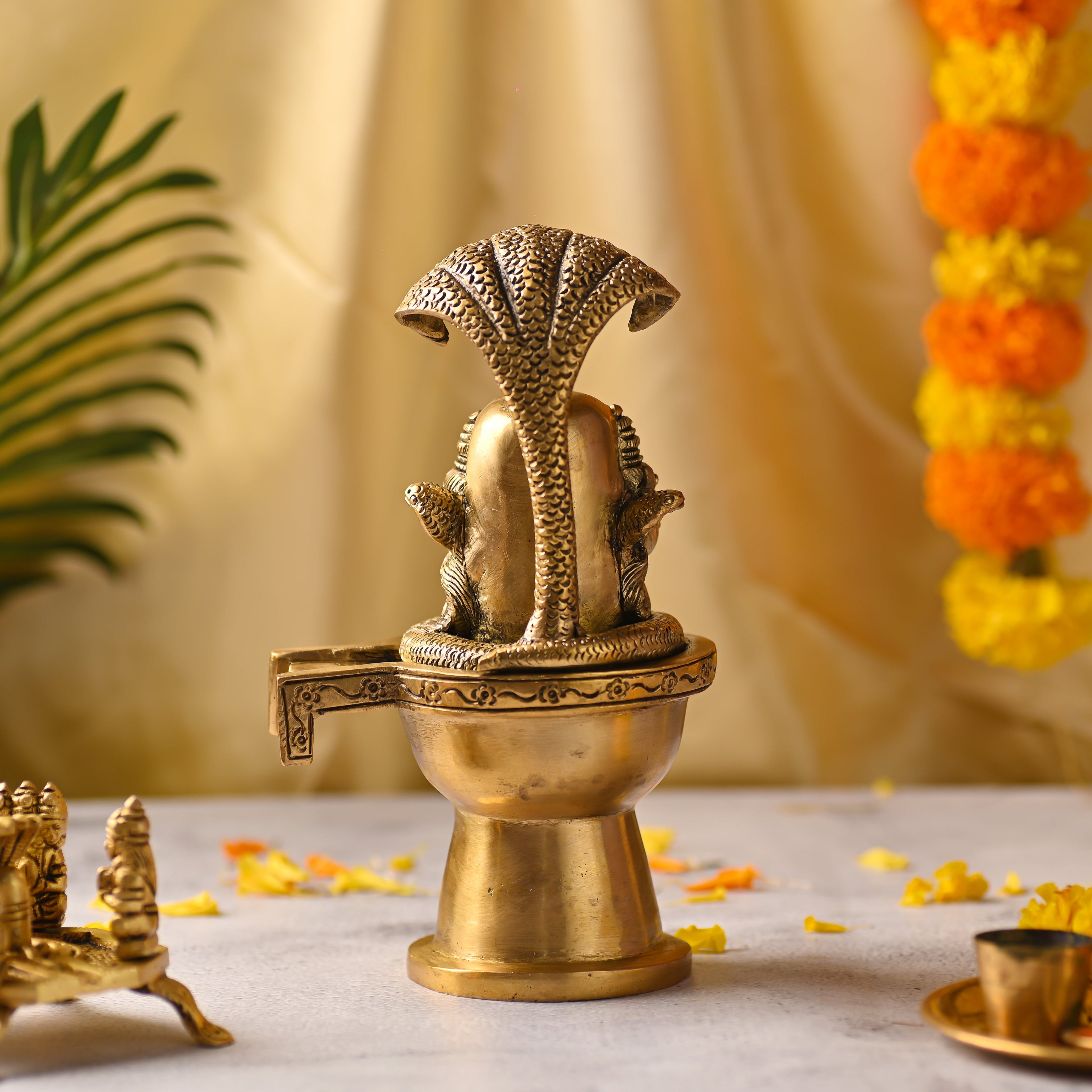 Brass Lord Shiva Mukhalingam Idol with Naga Canopy (8.2 Inch) Vedansh Craft