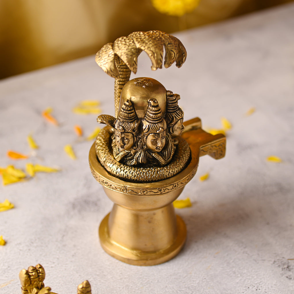 Brass Lord Shiva Mukhalingam Idol with Naga Canopy (8.2 Inch) Vedansh Craft